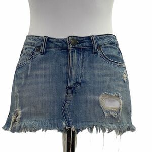 FOREVER 21 Distress Blue Denim Jean Mini Skirt 24
